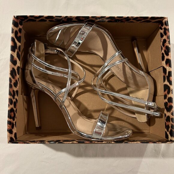 River Island Wide Fit Metallic Cross Strap Barely There Silver EU 41 - Picture 3 of 9